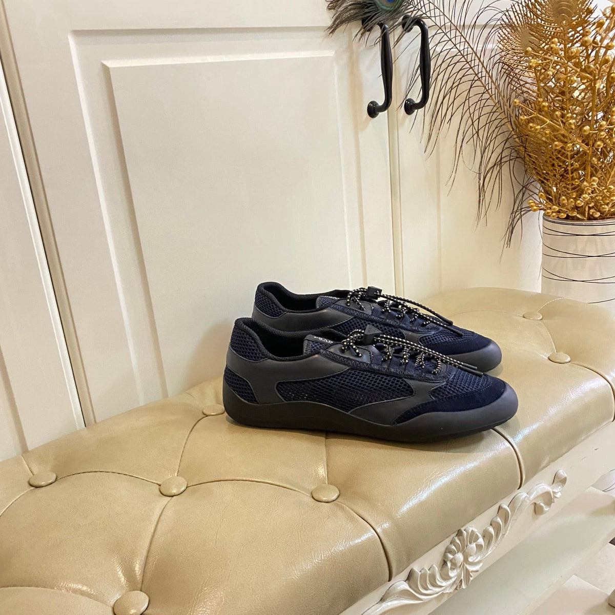 Prada 26s Lace Up Sneakers Chunky Sole In Blue Tech Fabric And Mesh