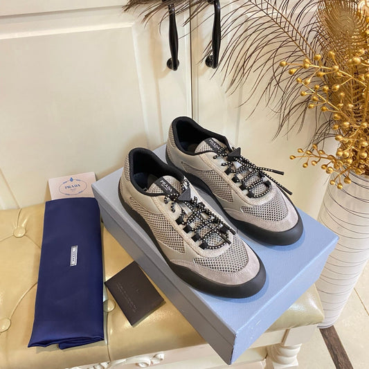 Prada 26s Lace Up Sneakers Chunky Sole In Grey Tech Fabric And Mesh