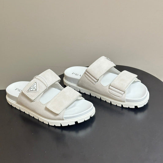 Prada 26s Band Sandals White Suede 834764