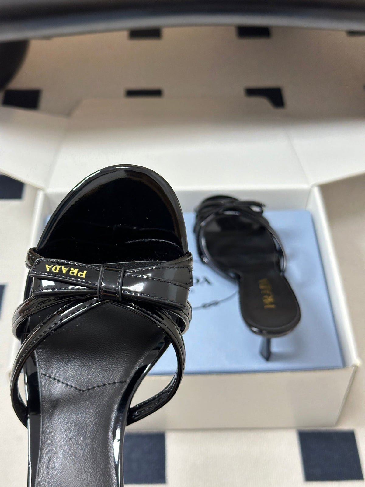 Prada Open-Toe Sandal 7.5cm Black Patent Leather 834807
