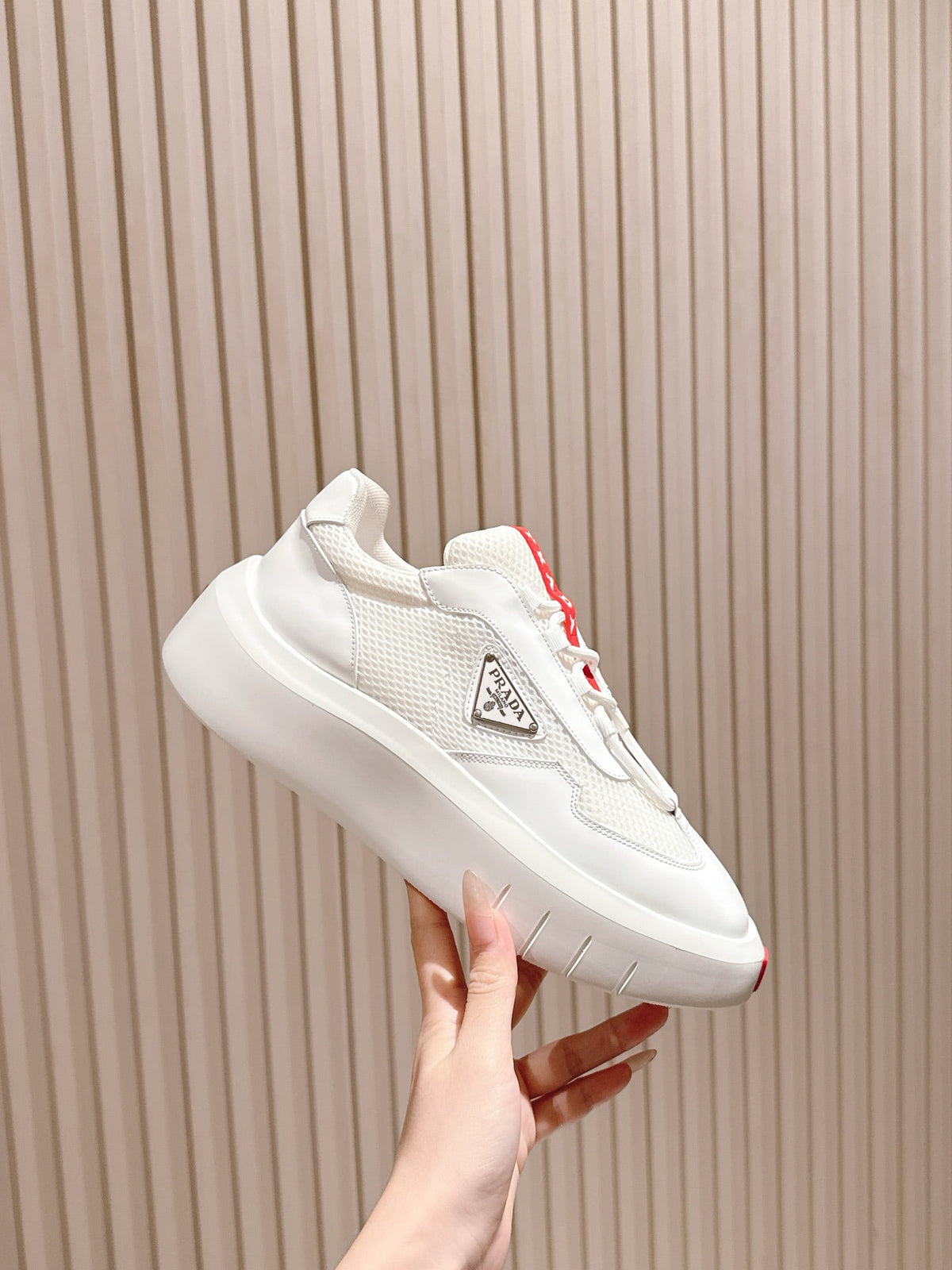 PRA 25s America's Cup Sneakers White Red Mesh & Cowhide 449690