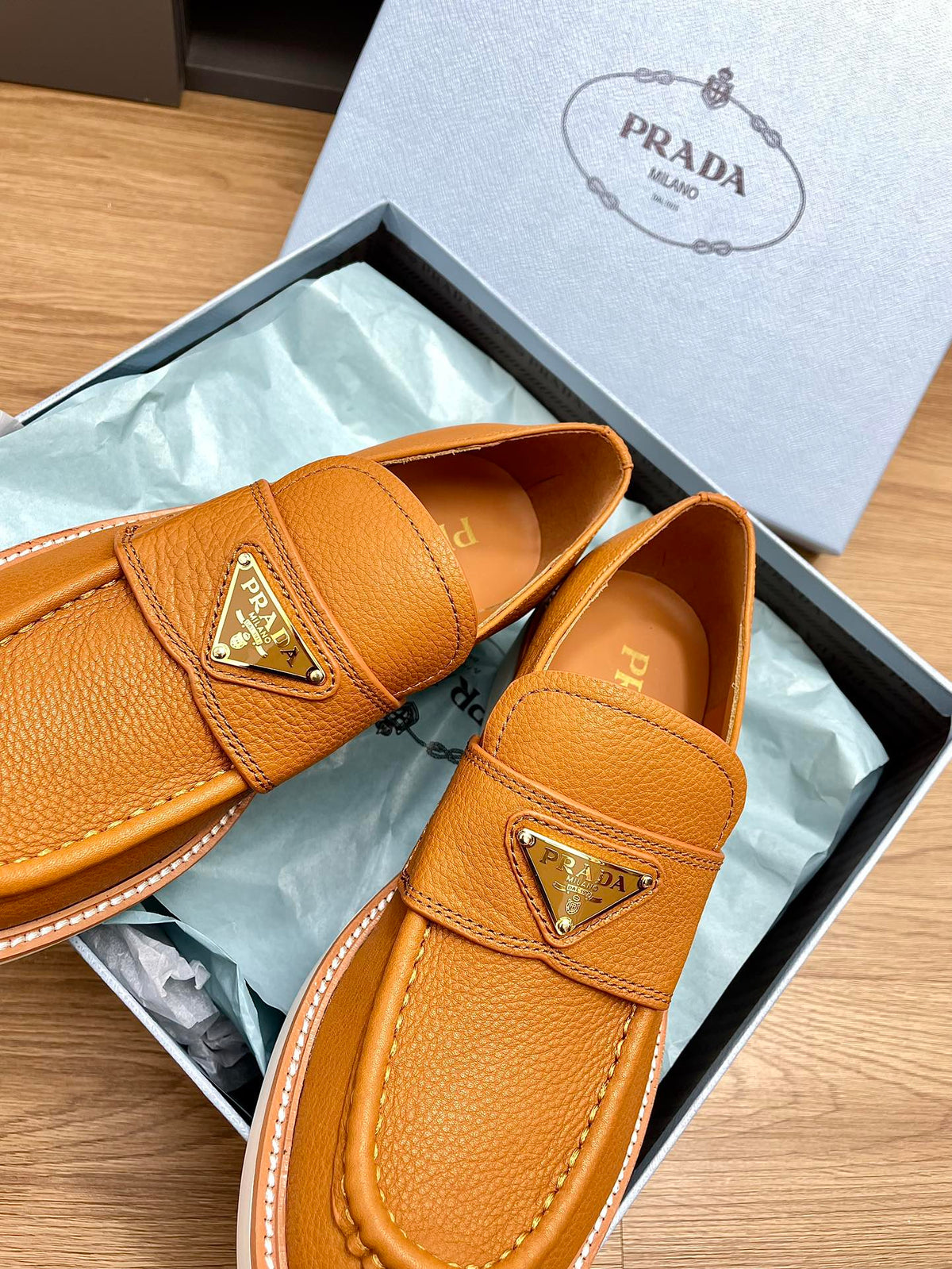 PRA CHOCOLATE BRUSHED LOAFERS BRONZE CALFSKIN