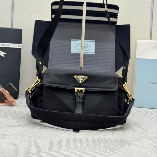 Pra Explore Medium Shoulder Bag With Flap Black Nylon 294024
