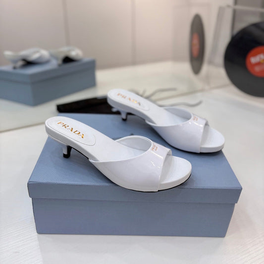 Prada Kitten Heel Sandals 4cm White Patent Leather 834600