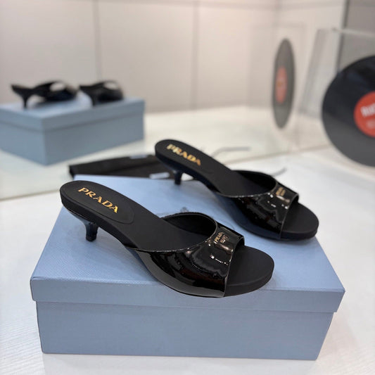 Prada Kitten Heel Sandals 4cm Black Patent Leather 834601