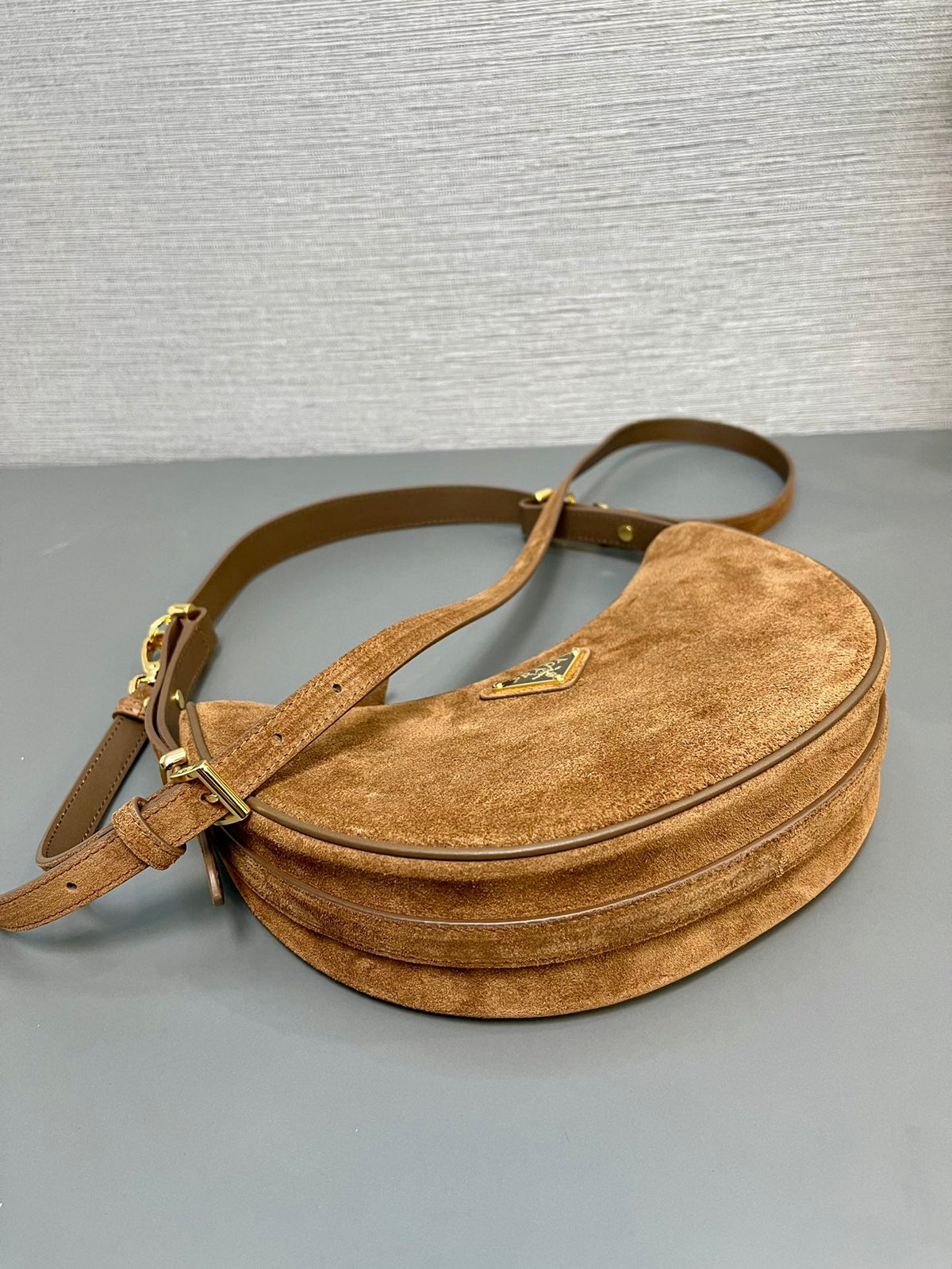 MOON HANDBAG 22 IN RUSSET BROWN SUEDE