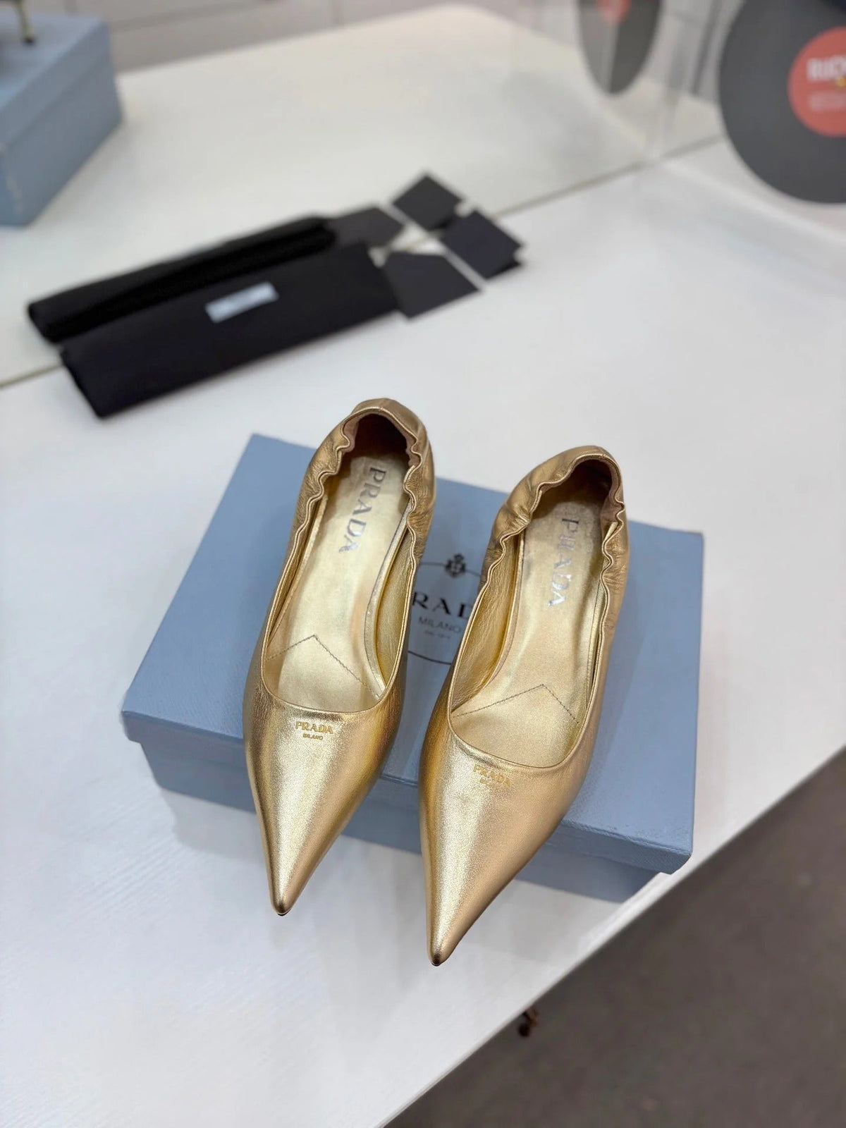 PRA 26S Pointed Toe High Heels 55 Metallic Gold Suede 627128