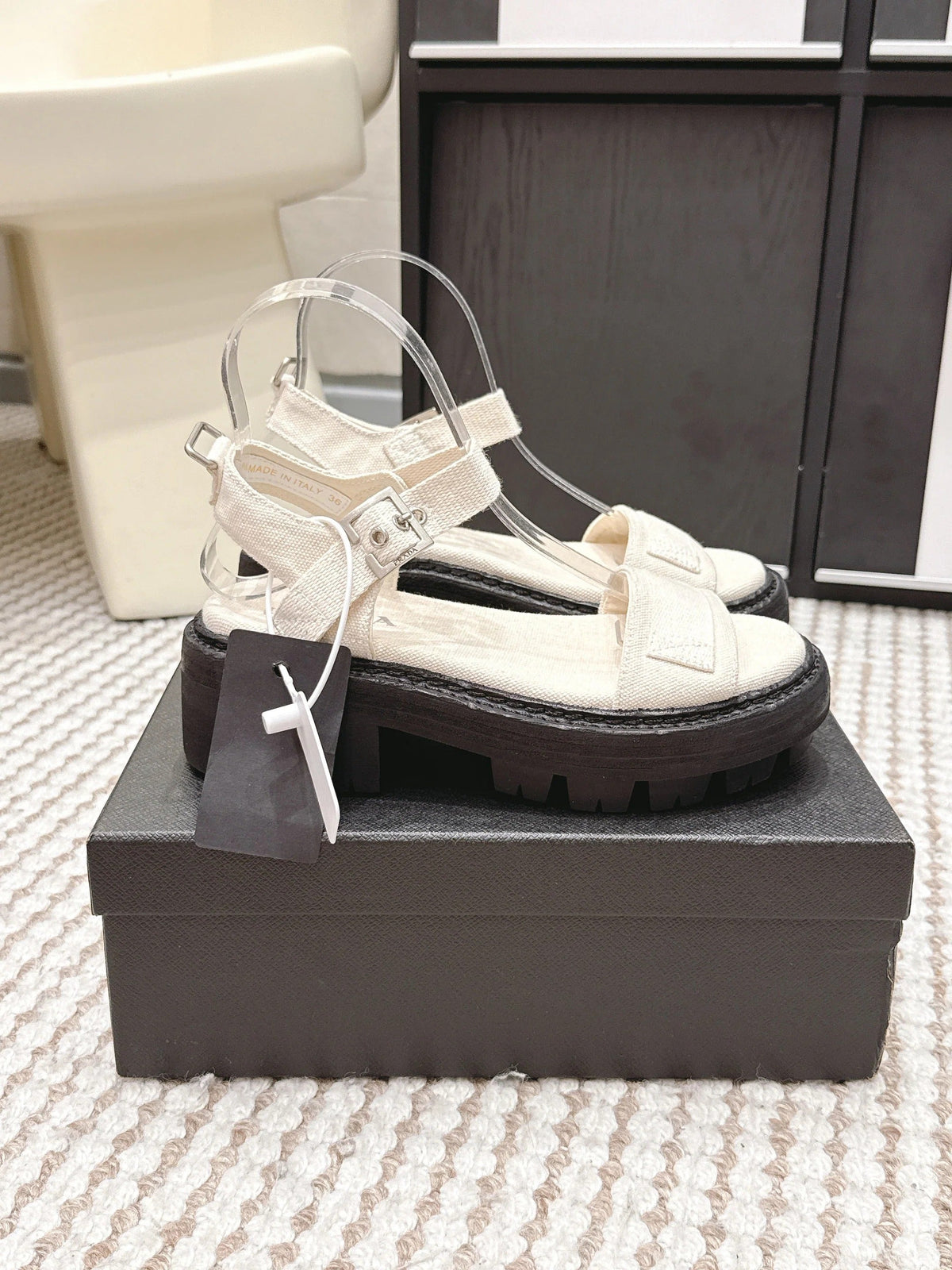 PRA 2026S Roman Sandals White Black Canvas 657521
