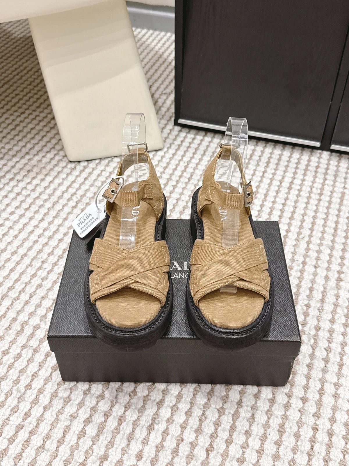 PRA 2026S Platform Sandals Beige Black Canvas 657526