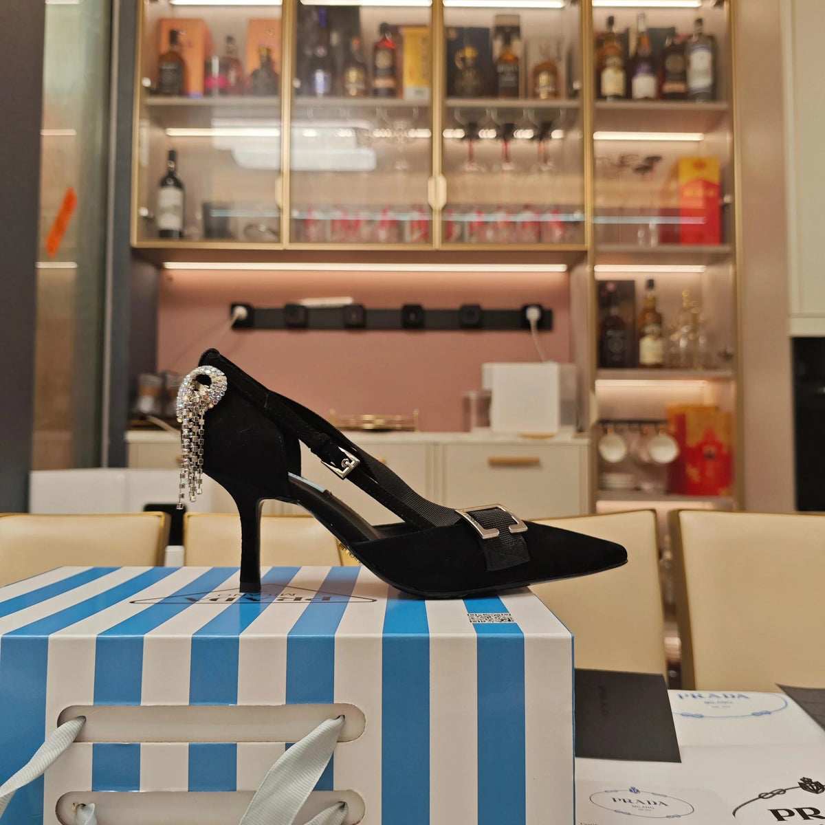 PRA 26S High Heel Pump 70 Black Canvas 630560