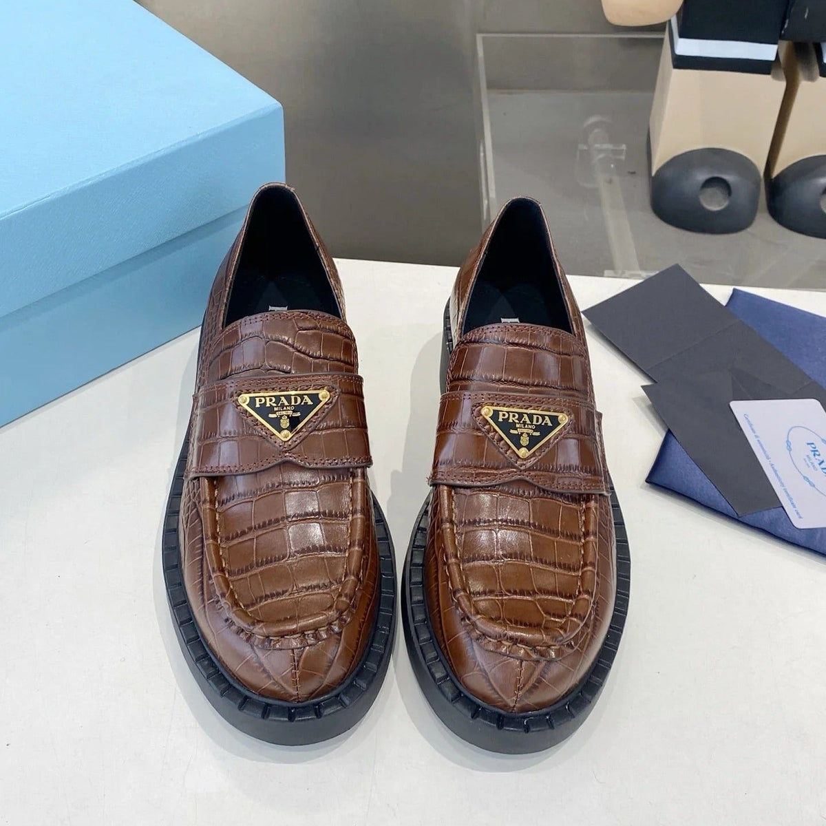 PRA 26S Platform Loafers Brown Crocodile Leather 628560