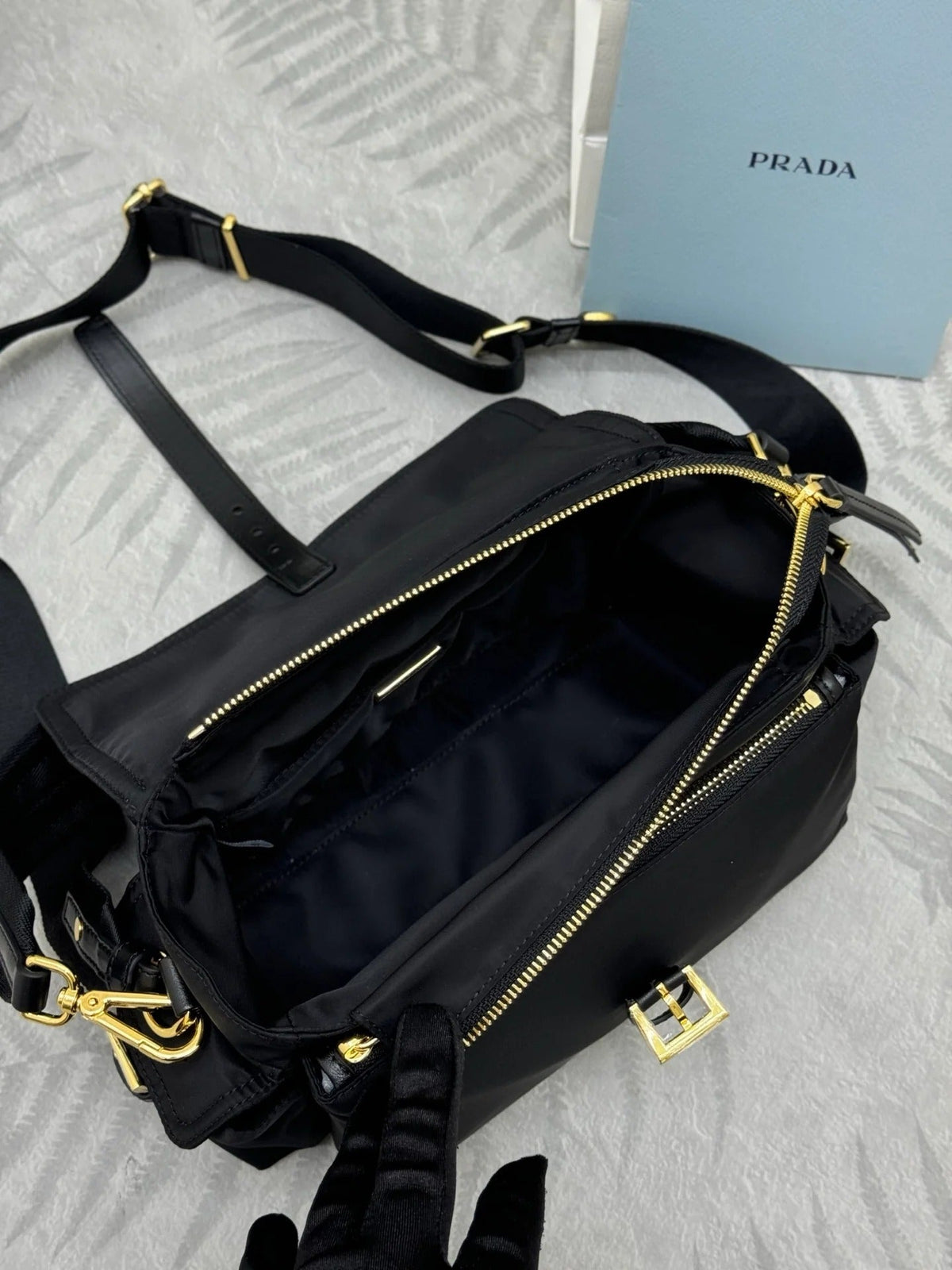 Prada 2026 Explore Shoulder Bag 30cm With Flap Black Re-Nylon